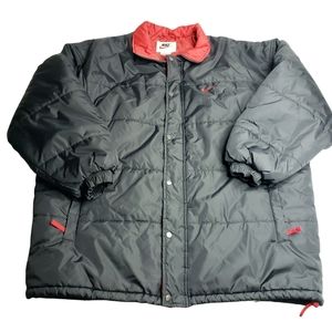 Vintage Nike Mens Winter Puffer Jacket Oversized Black Red Swoosh XL